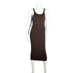 LRK Women's Size US6 Small Brown Dress Ruched Cotton Jersey Tank Bodycon Midi
